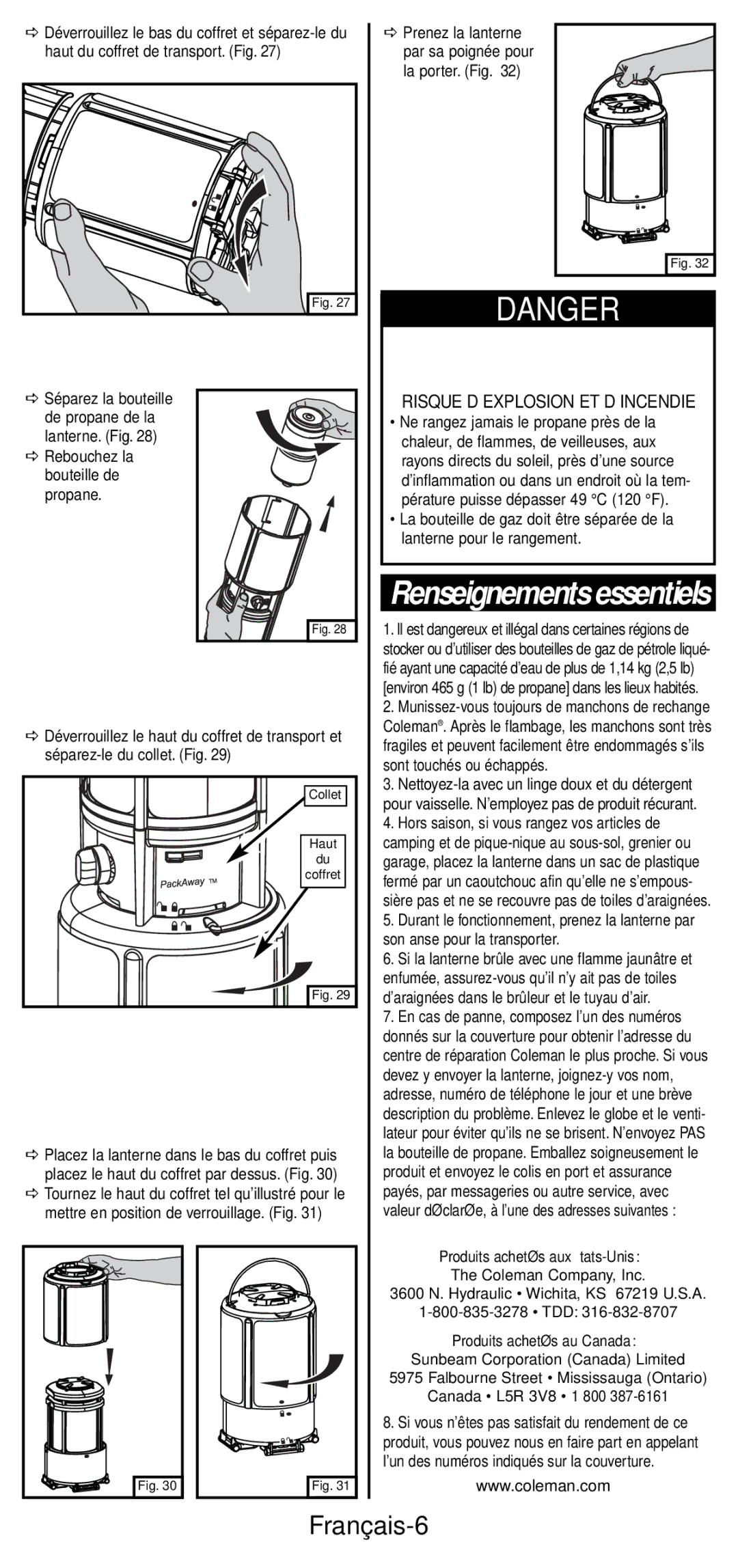 Coleman 2600 Series Renseignements essentiels, Français-6, Produits achetés aux États-Unis, Produits achetés au Canada 