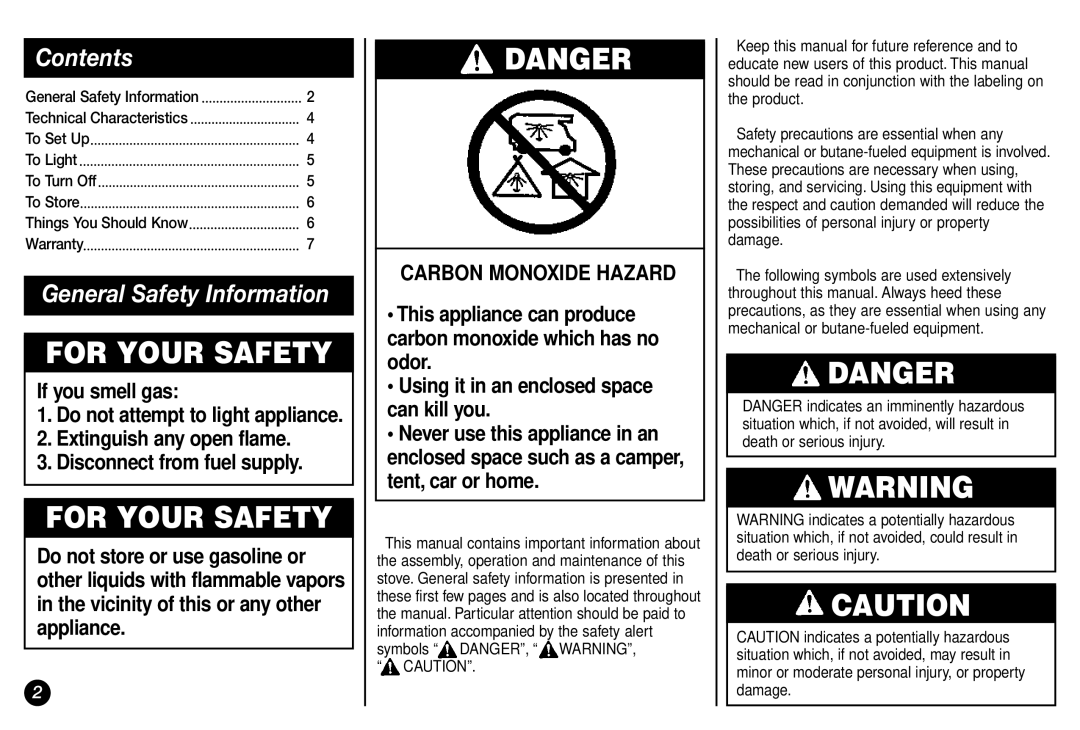 Coleman 2800 manual Contents, General Safety Information 