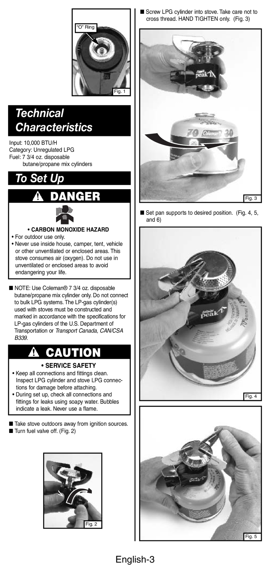 Coleman 3001 Series manual Technical Characteristics, To Set Up, Carbon Monoxide Hazard 