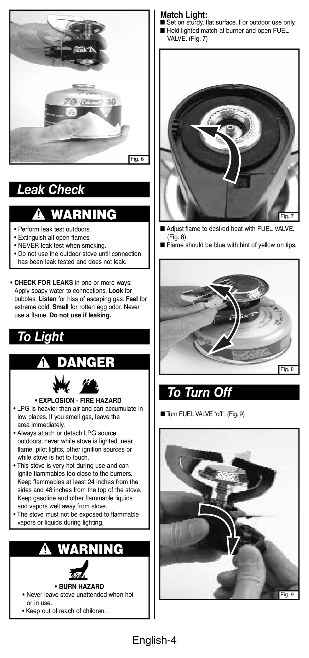 Coleman 3001 Series manual Leak Check, To Light, To Turn Off 