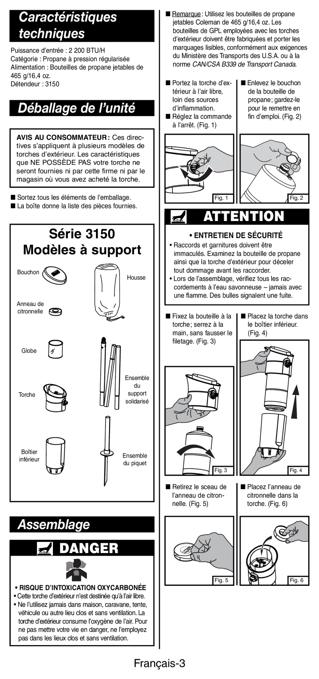 Coleman 3150 manual Déballage de l’unité, Assemblage, Série, Modèles à support, Français-3 