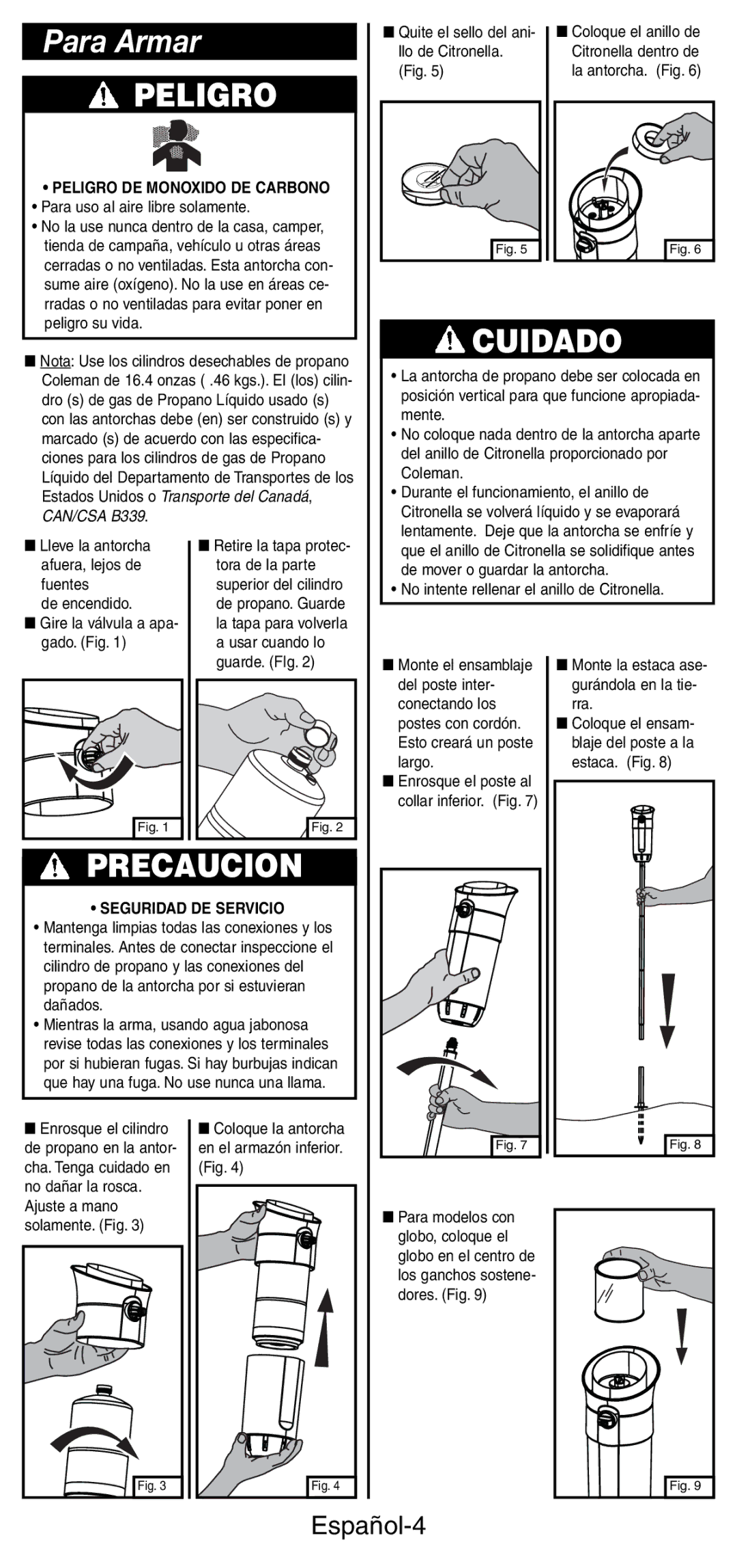 Coleman 3150 manual Para Armar, Español-4 