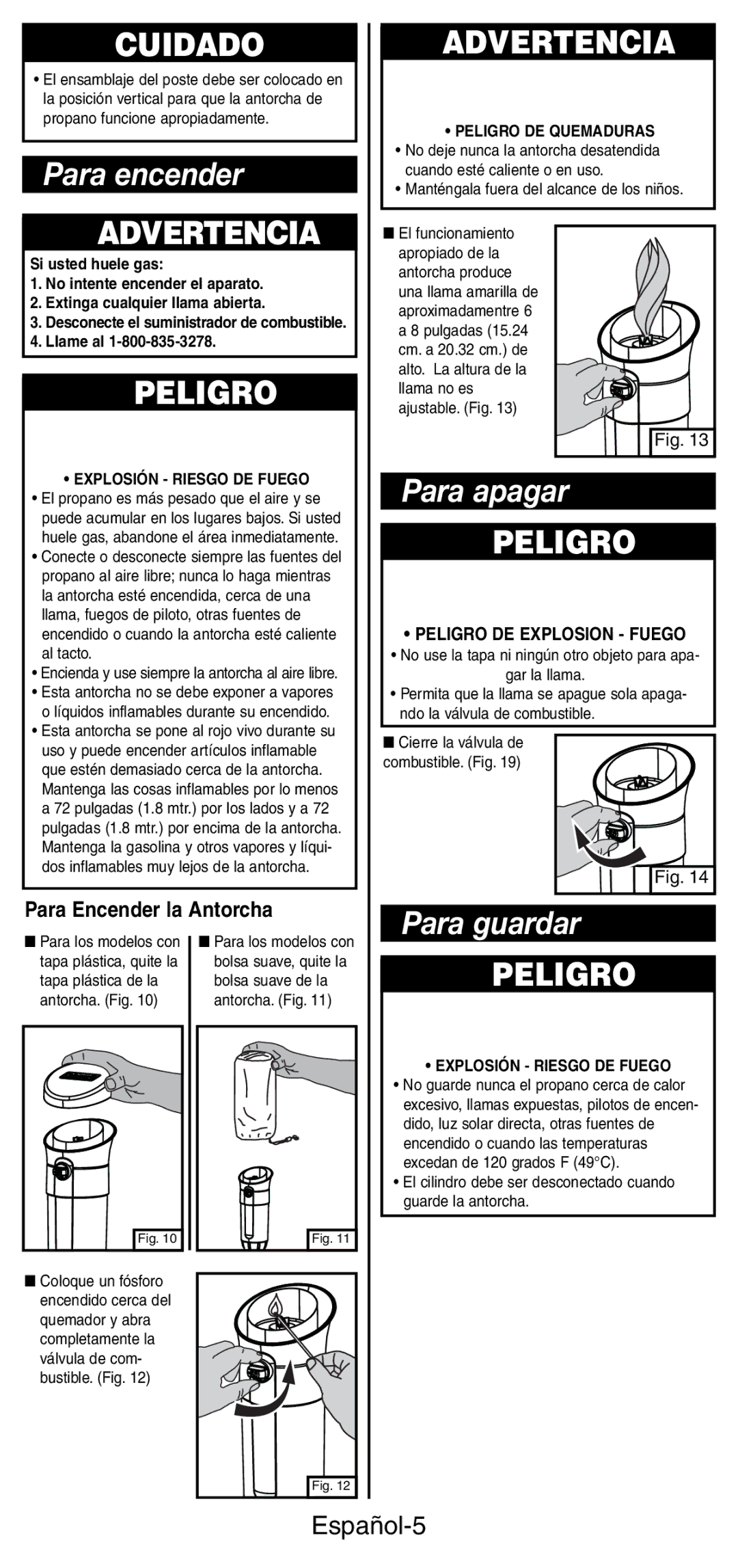 Coleman 3150 manual Para encender, Para apagar, Para guardar, Español-5, Peligro DE Explosion Fuego 