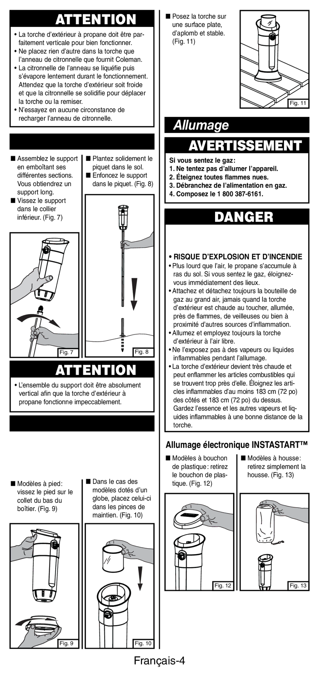 Coleman 3150 manual Allumage, Français-4 