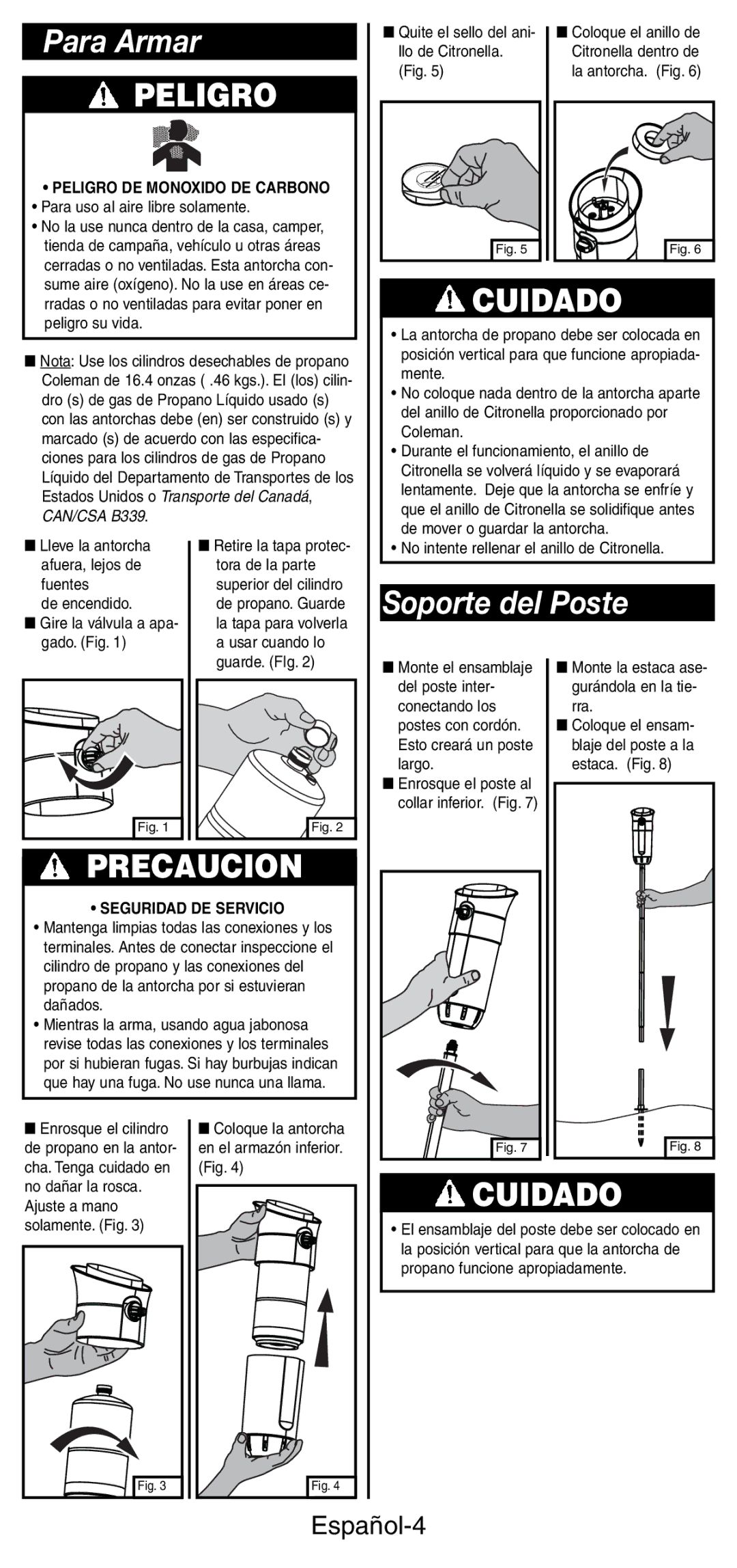 Coleman 3150 manual Para Armar, Soporte del Poste, Español-4 