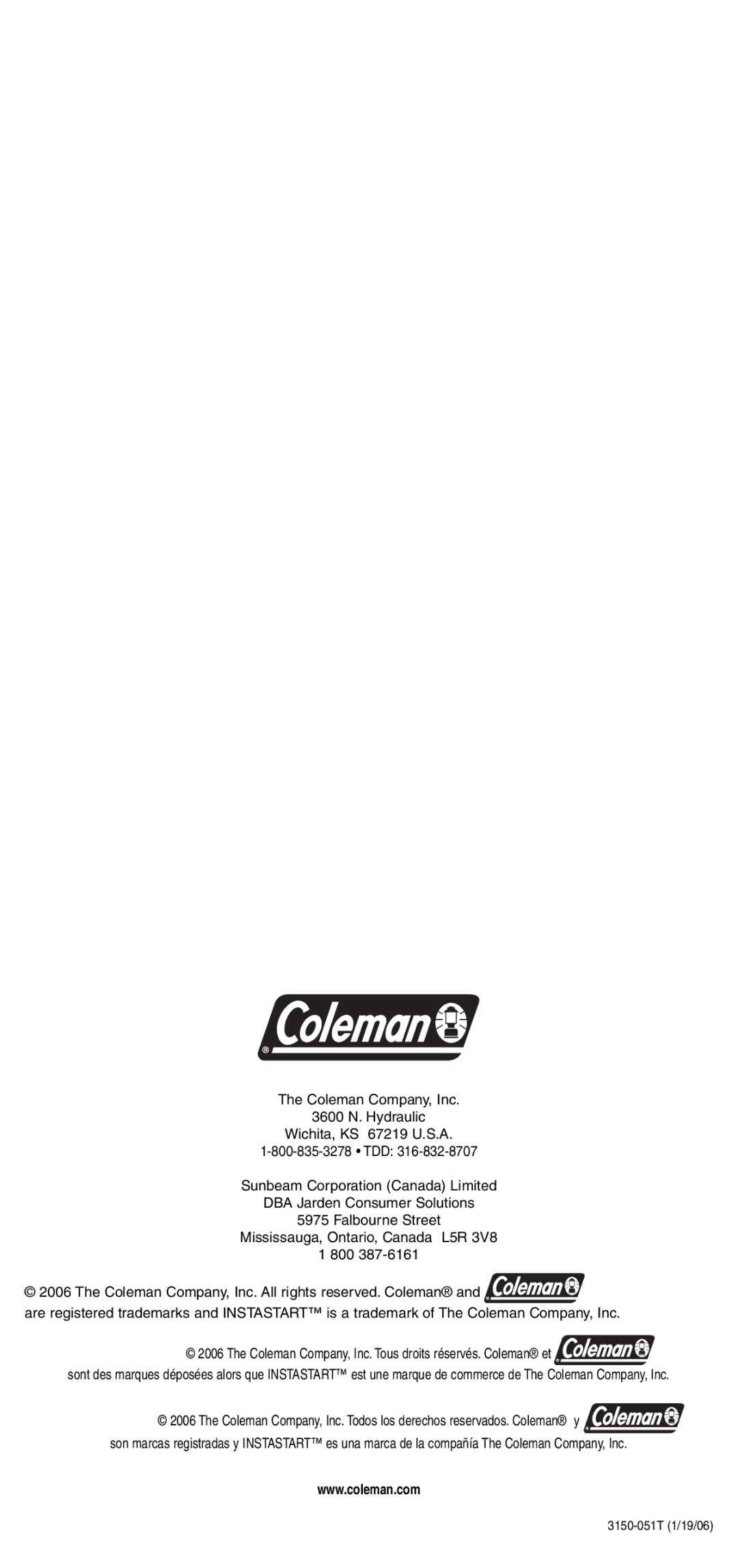 Coleman manual 3150-051T 1/19/06 