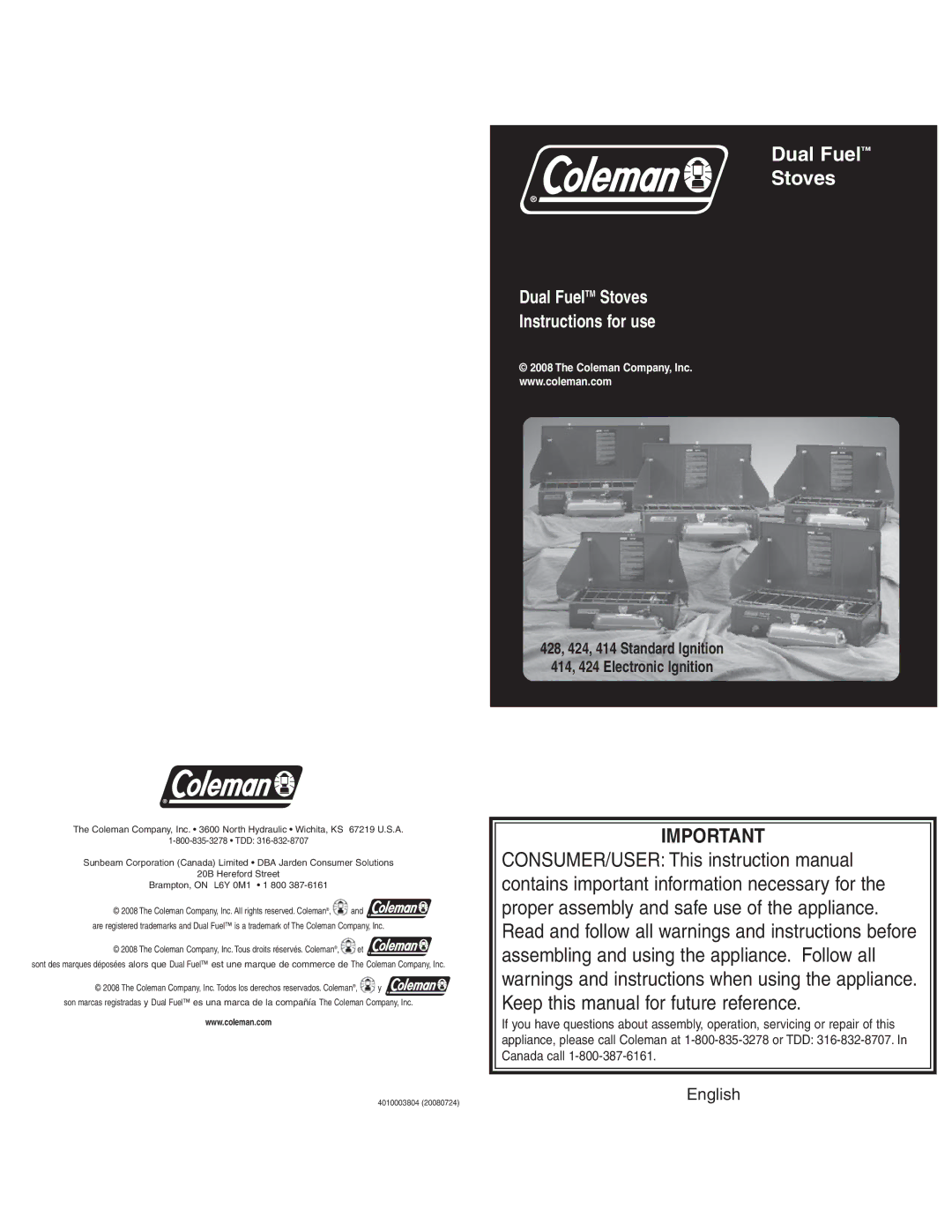 Coleman 4010003804 instruction manual Dual Fuel Stoves 