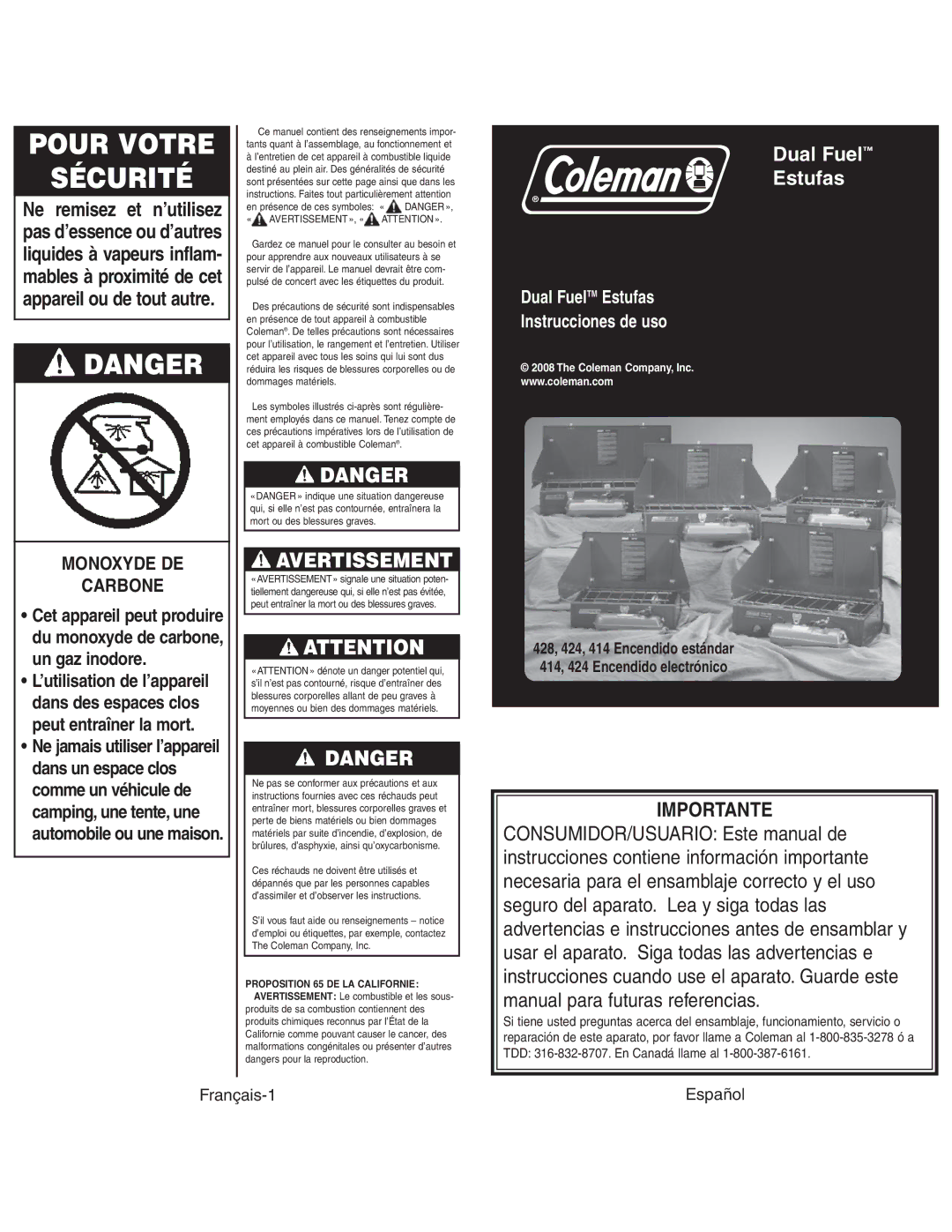 Coleman 4010003804 instruction manual « Avertissement», « Attention» 