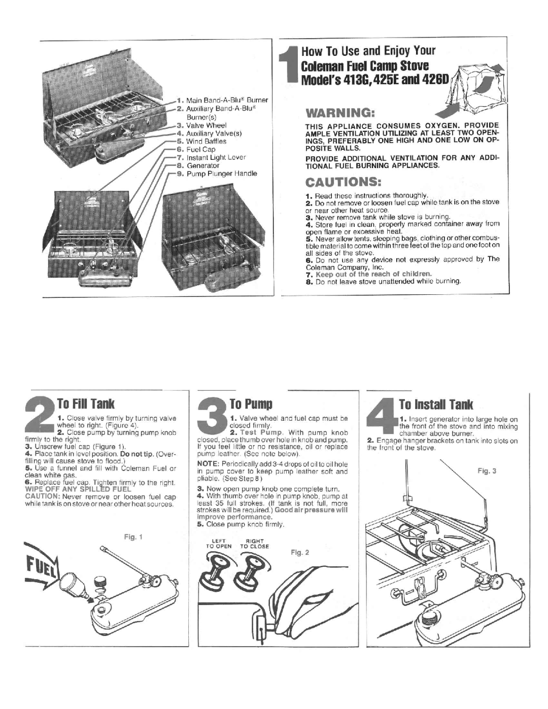 Coleman 426D, 413G manual 