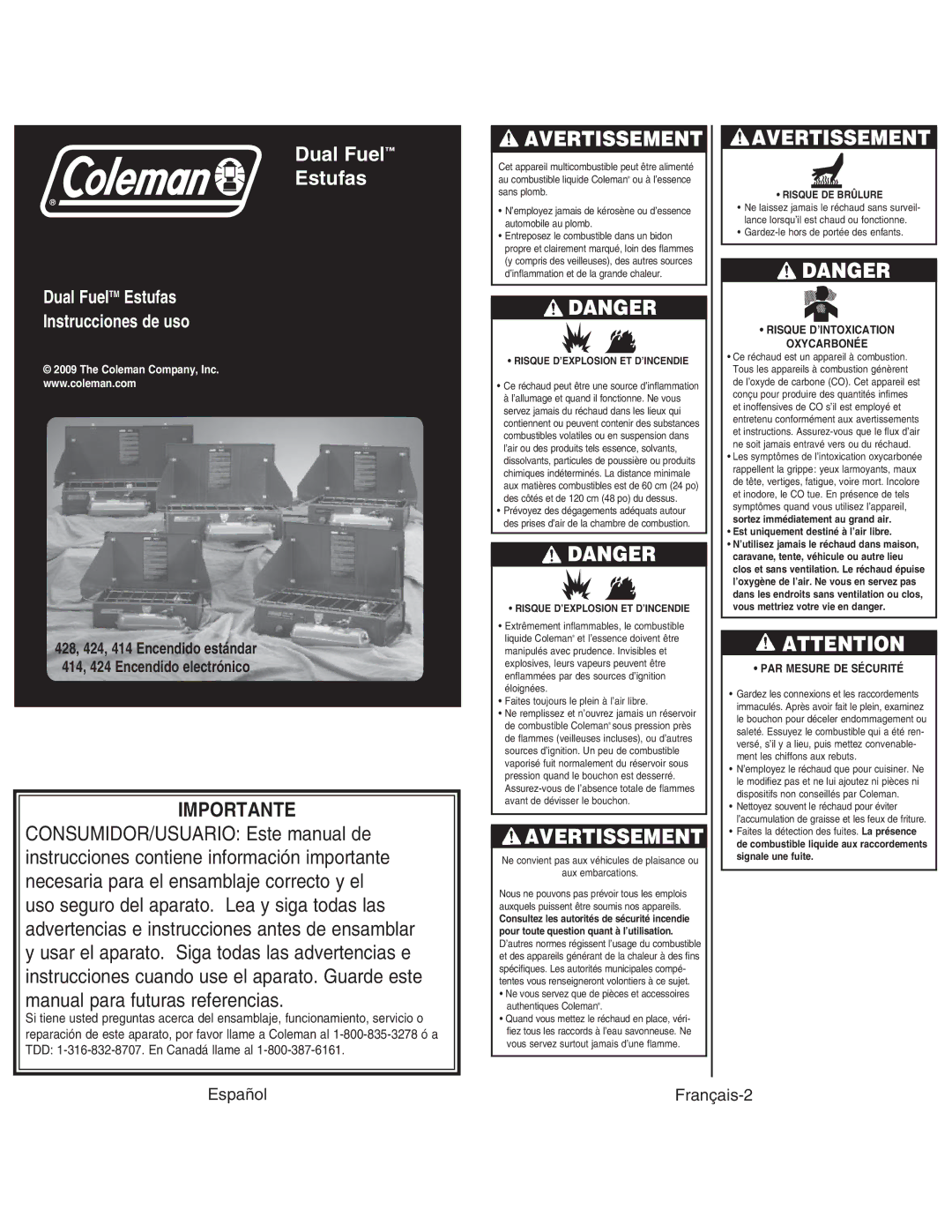 Coleman 424 ELECTRONIC IGNITION Risque D’EXPLOSION ET D’INCENDIE, Risque DE Brûlure, Est uniquement destiné à l’air libre 