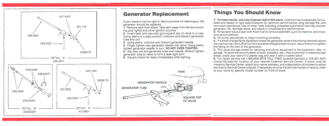 Coleman 425F, 426E, 413H manual 