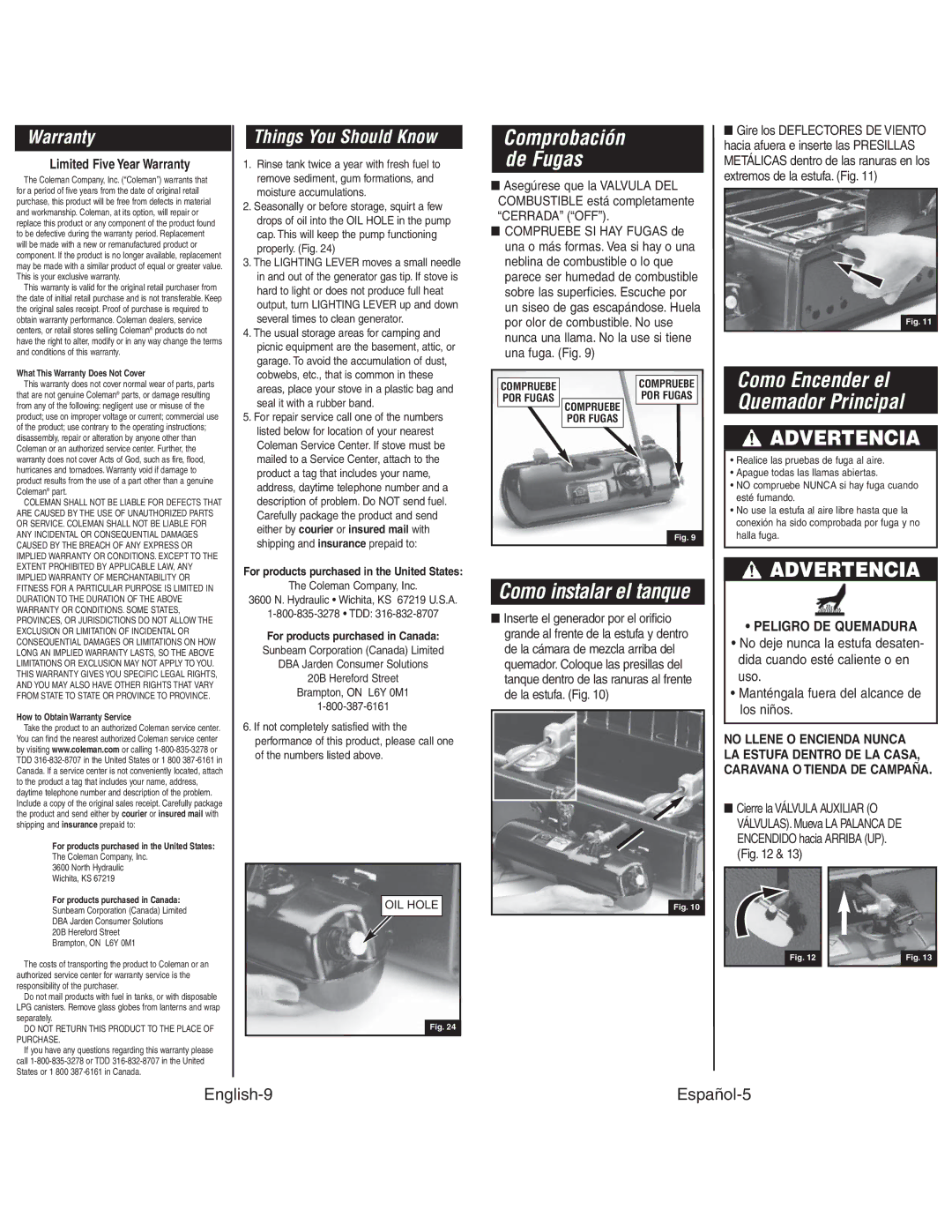 Coleman 425G instruction manual Warranty, Things You Should Know 