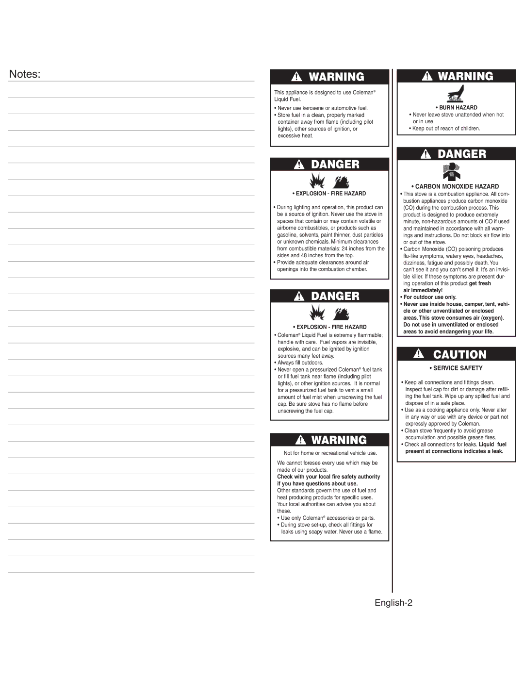 Coleman 425G instruction manual Explosion Fire Hazard, Always fill outdoors, Burn Hazard 