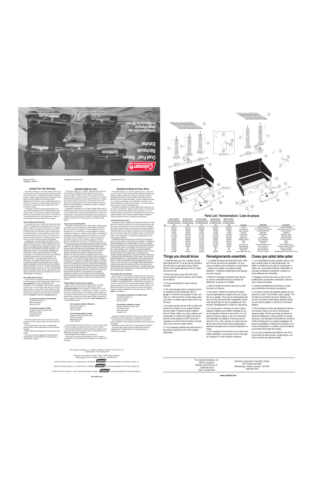 Coleman 424 Series, 428 Series, 414 Series warranty Things you should know 