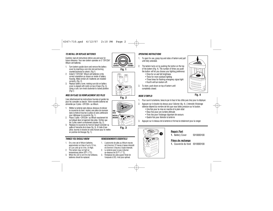 Coleman 4347-710 warranty To Install or Replace Batteries, Operating Instructions, Mode D’EMPLOI, Things YOU should Know 