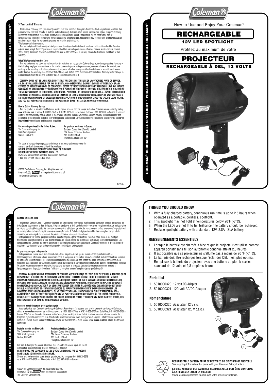 Coleman 4351-700 warranty What This Warranty Does Not Cover, How to Obtain Warranty Service, Garantie limitée de 3 ans 