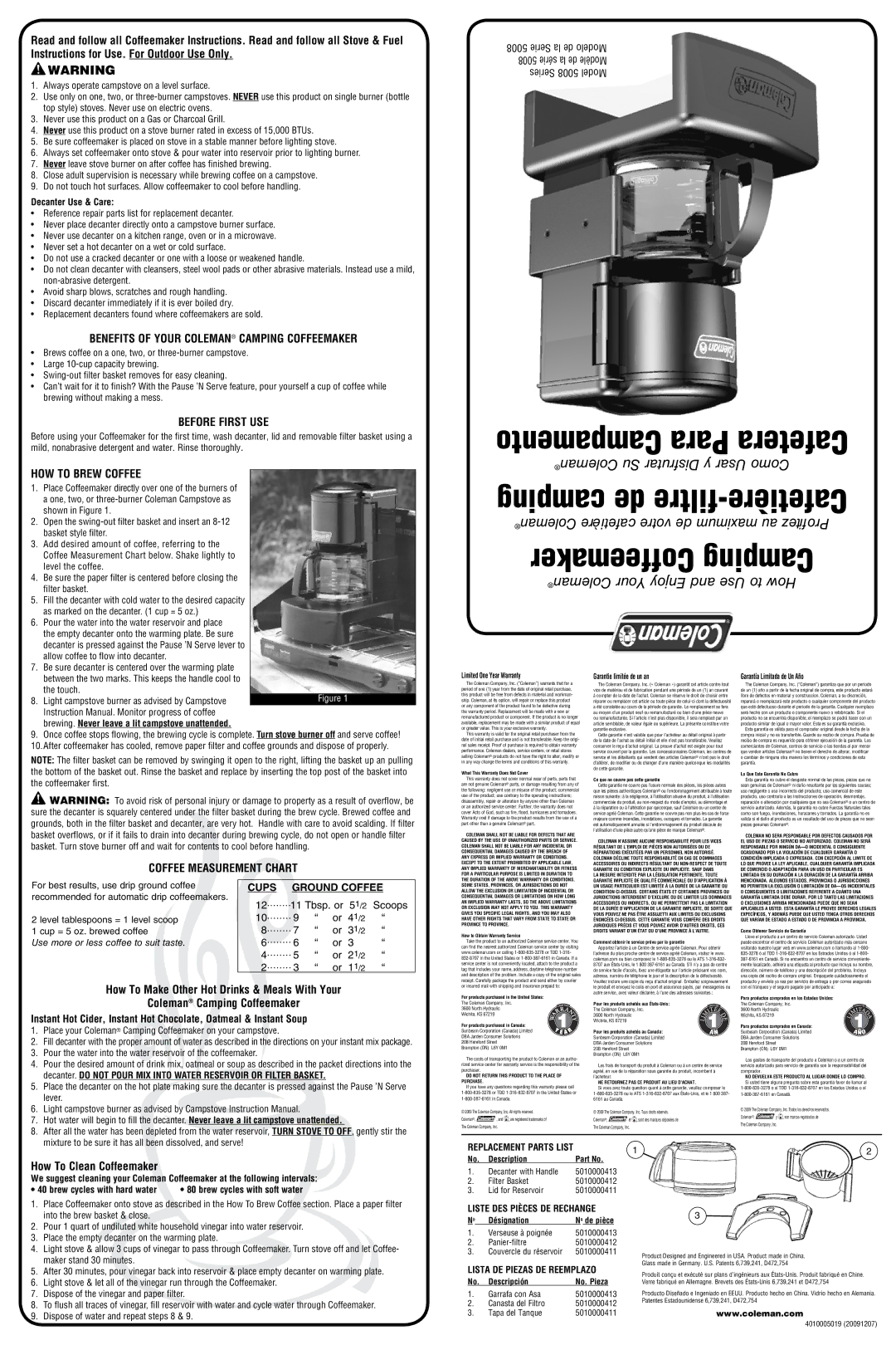 Coleman 5008 instruction manual Benefits of Your Coleman Camping Coffeemaker, Before First USE, HOW to Brew Coffee 