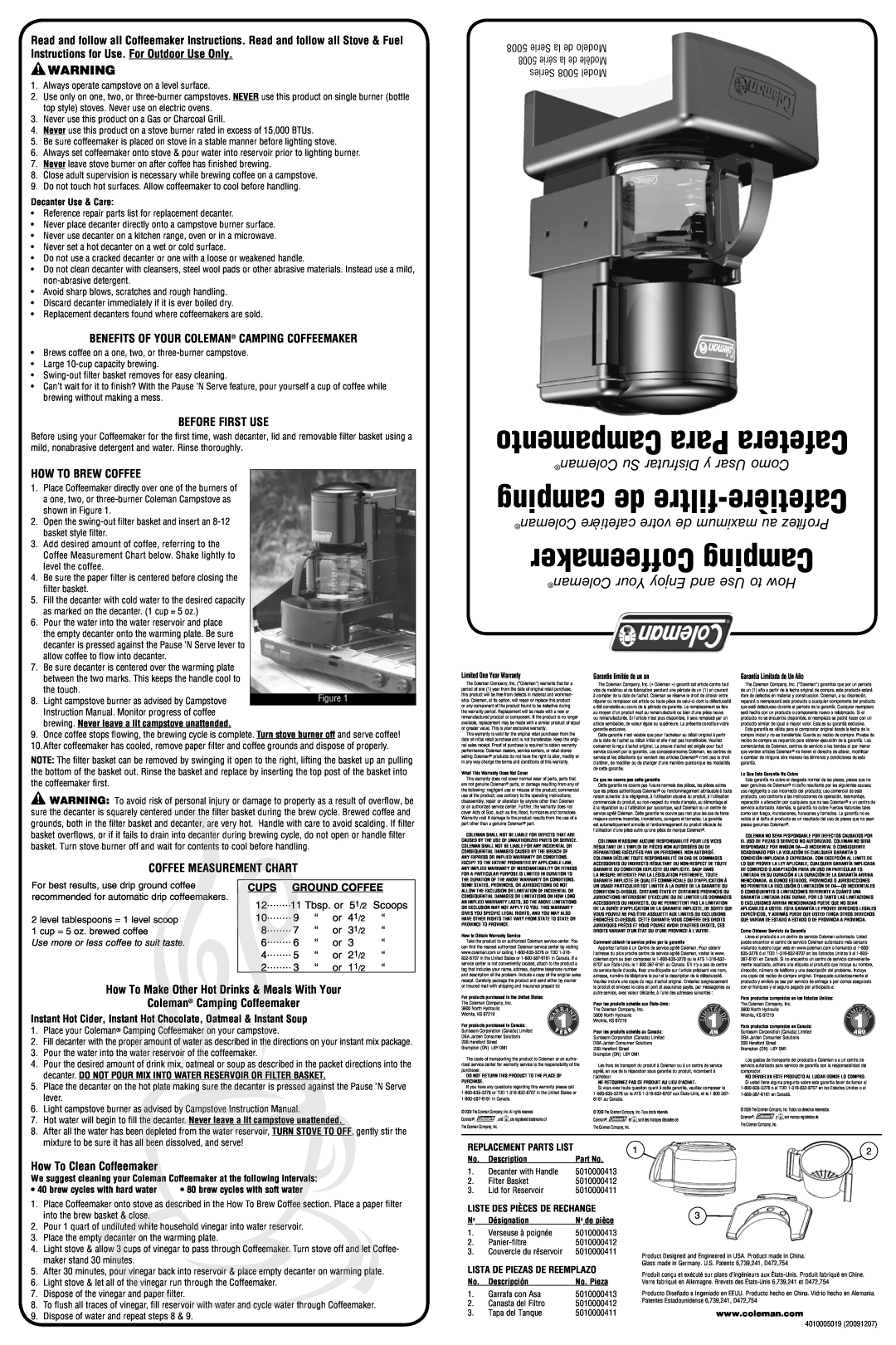 Coleman 5008 instruction manual Benefits Of Your Coleman Camping Coffeemaker, Before First Use, How To Brew Coffee 