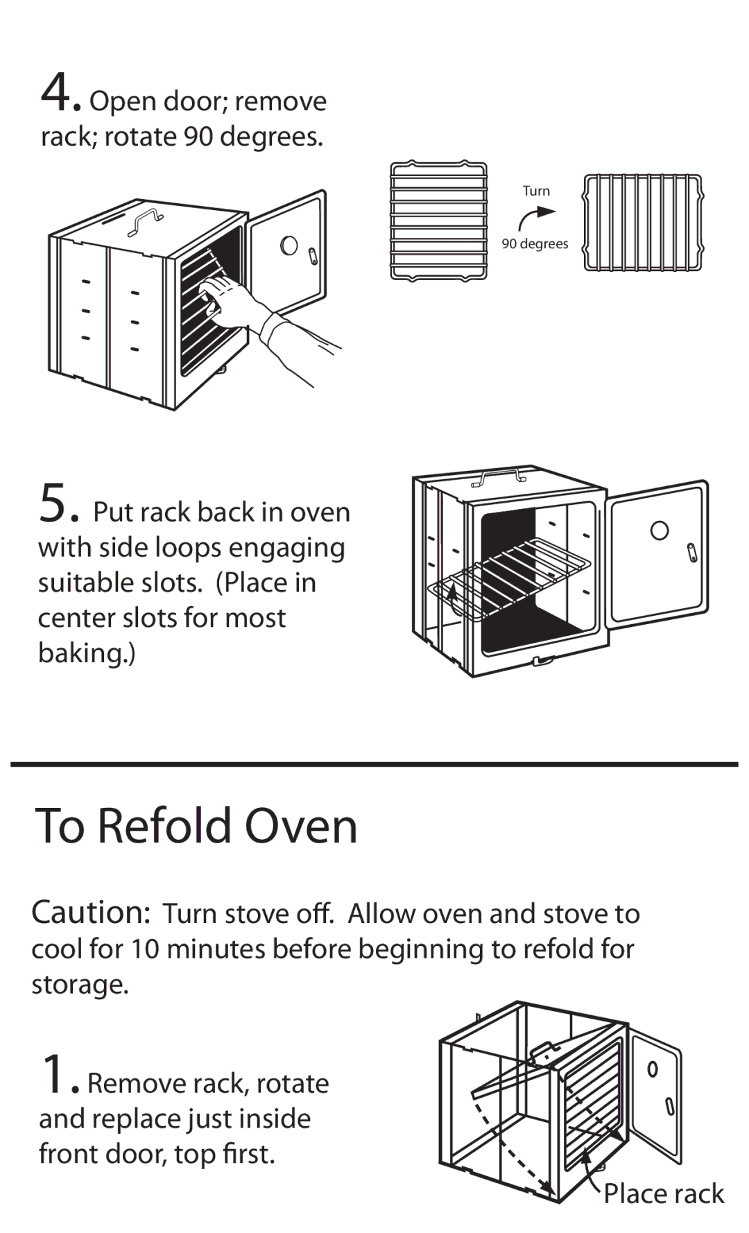 Coleman 5010 manual To Refold Oven, Front door, top first Place rack 