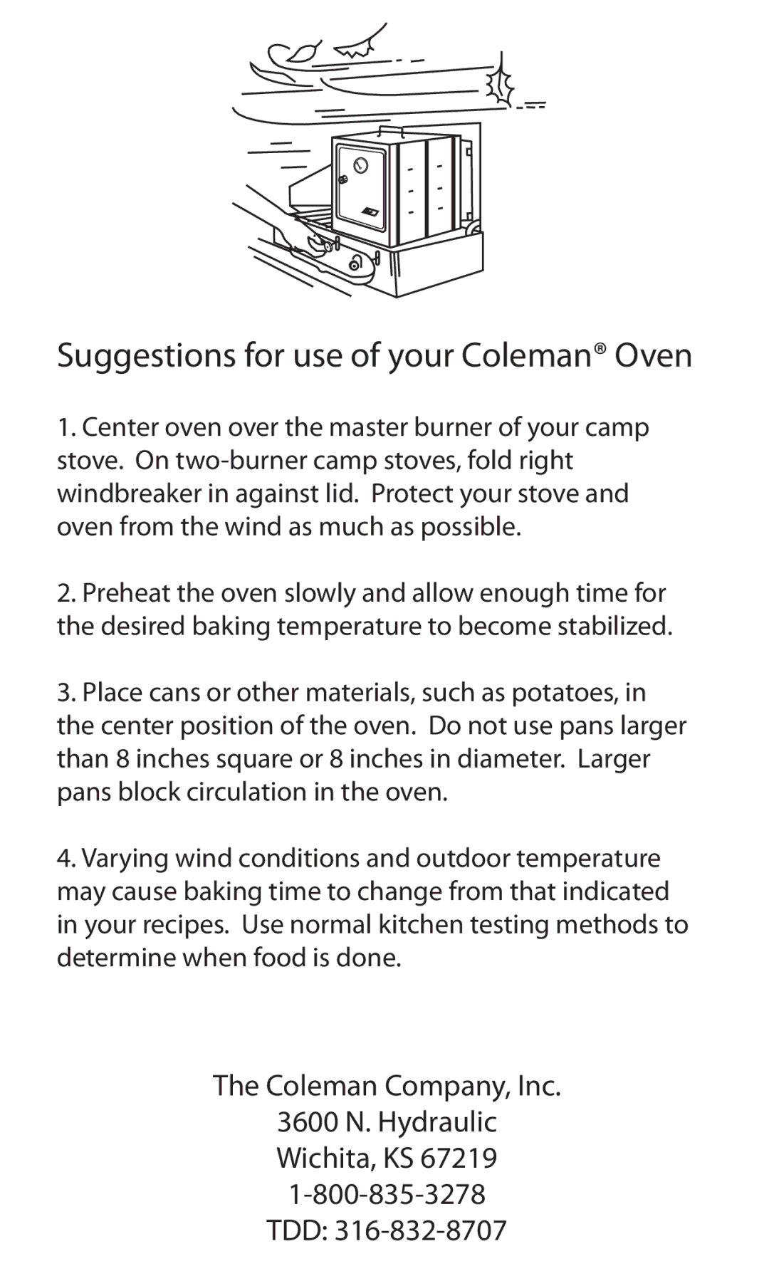 Coleman 5010 manual Suggestions for use of your Coleman Oven 