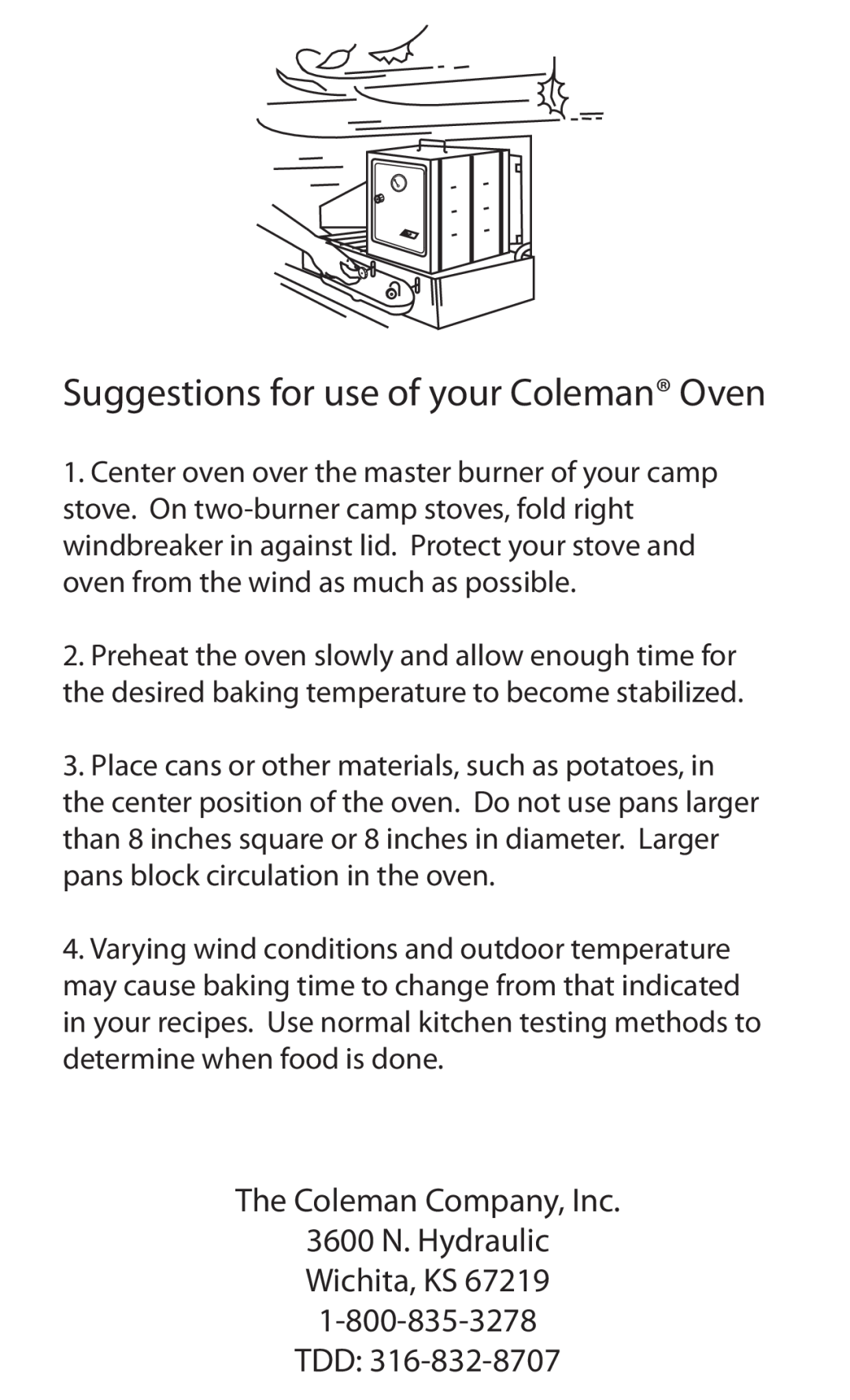Coleman 5010 manual Suggestions for use of your Coleman Oven, The Coleman Company, Inc 3600 N. Hydraulic Wichita, KS 