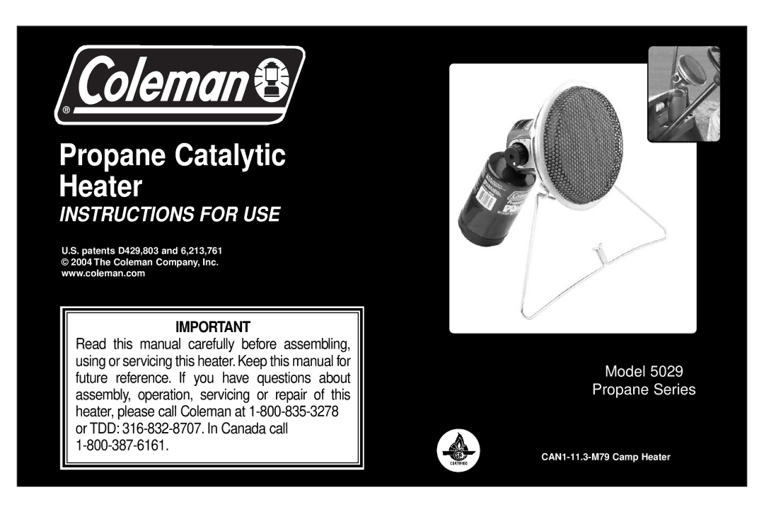 Coleman 5029 manual Propane Catalytic Heater 