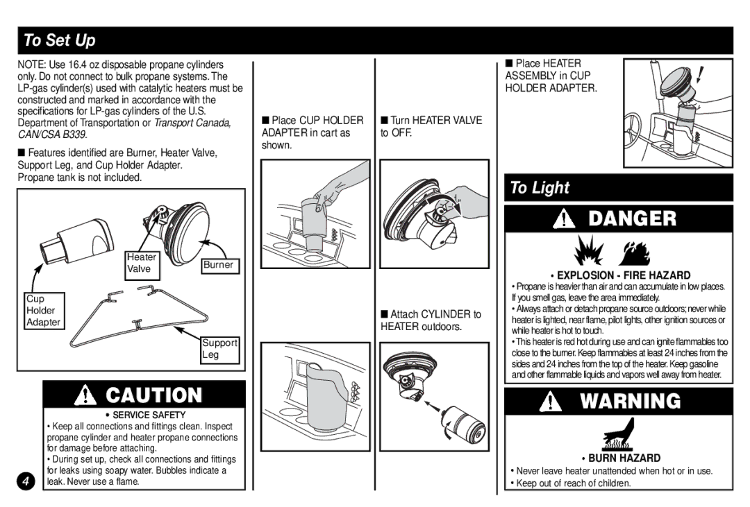 Coleman 5029 manual To Set Up, To Light, Eater Burner Valve Cup Holder Adapter Support Leg 