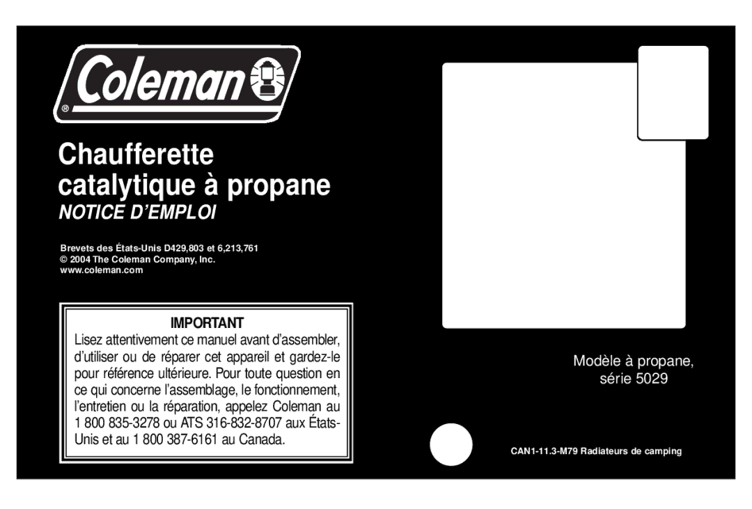 Coleman 5029 manual Chaufferette catalytique à propane 