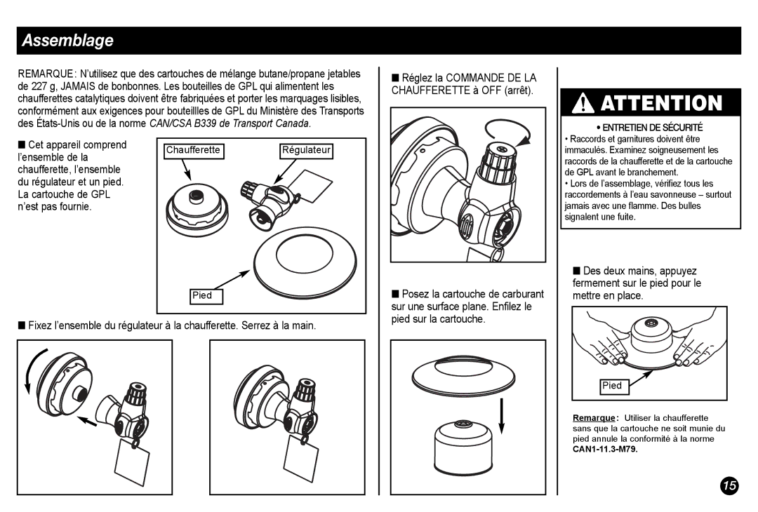 Coleman 5034-700 manual Assemblage, Pied sur la cartouche 