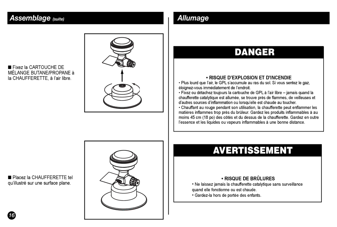 Coleman 5034-700 manual Avertissement, Assemblage suite, Allumage 