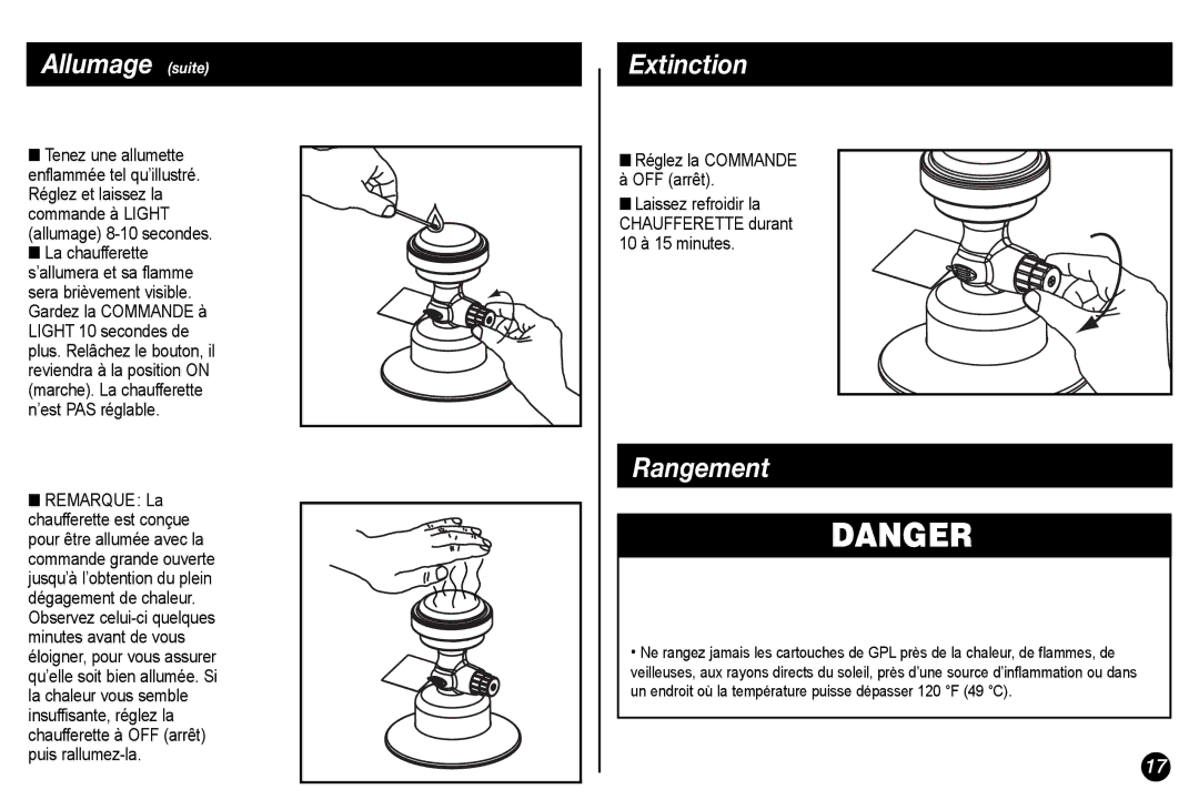 Coleman 5034-700 manual Allumage suite, Extinction, Rangement 
