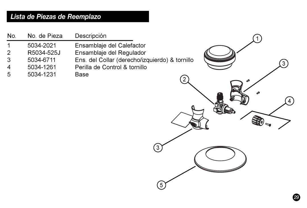 Coleman 5034-700 manual Lista de Piezas de Reemplazo 