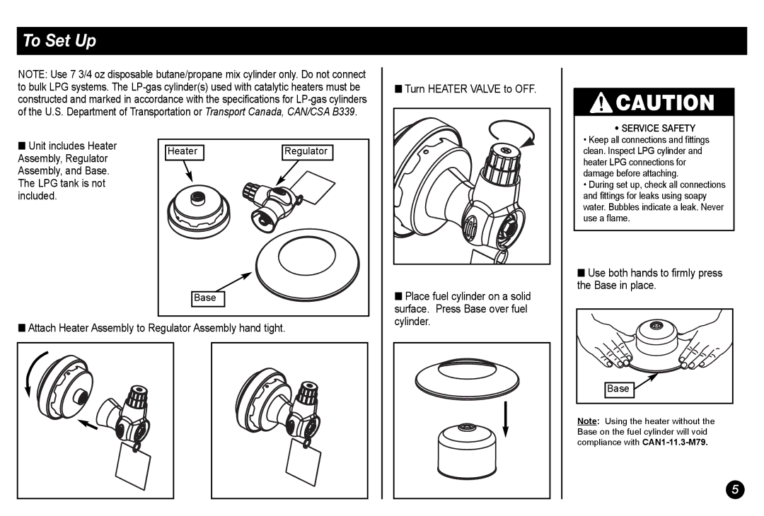 Coleman 5034-700 manual To Set Up, Turn Heater Valve to OFF 