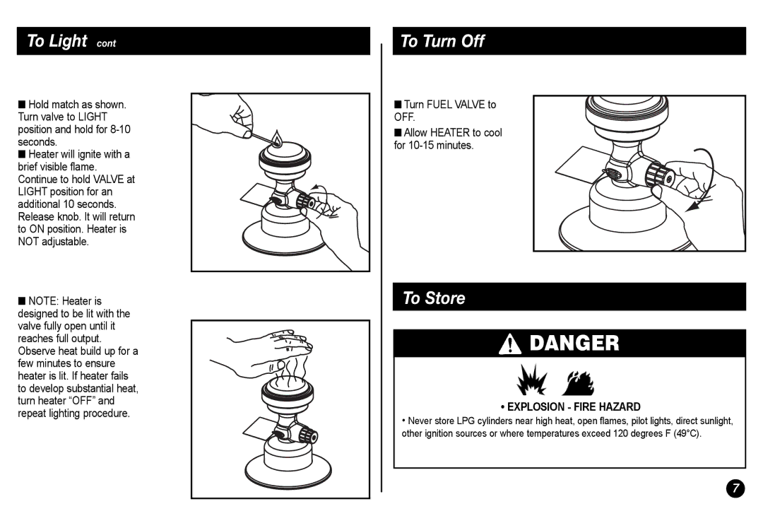 Coleman 5034-700 manual To Turn Off, To Store 