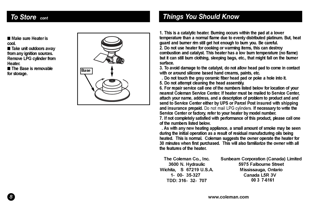 Coleman 5034-700 manual Things You Should Know 