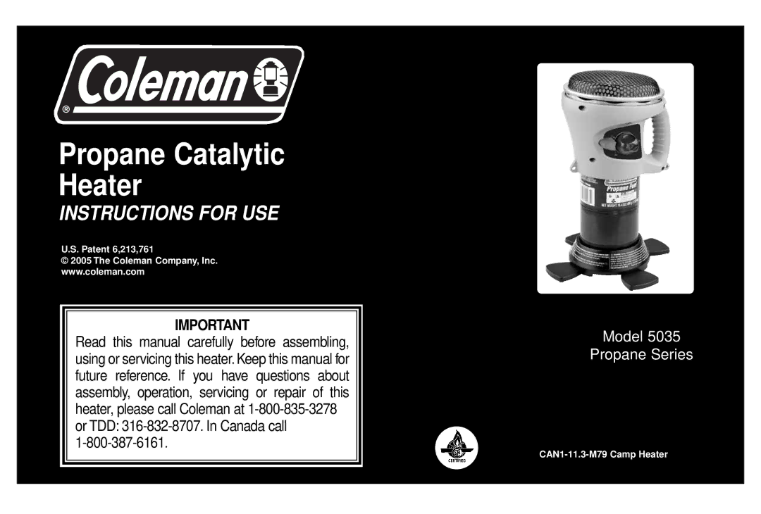 Coleman 5035 manual Propane Catalytic Heater 