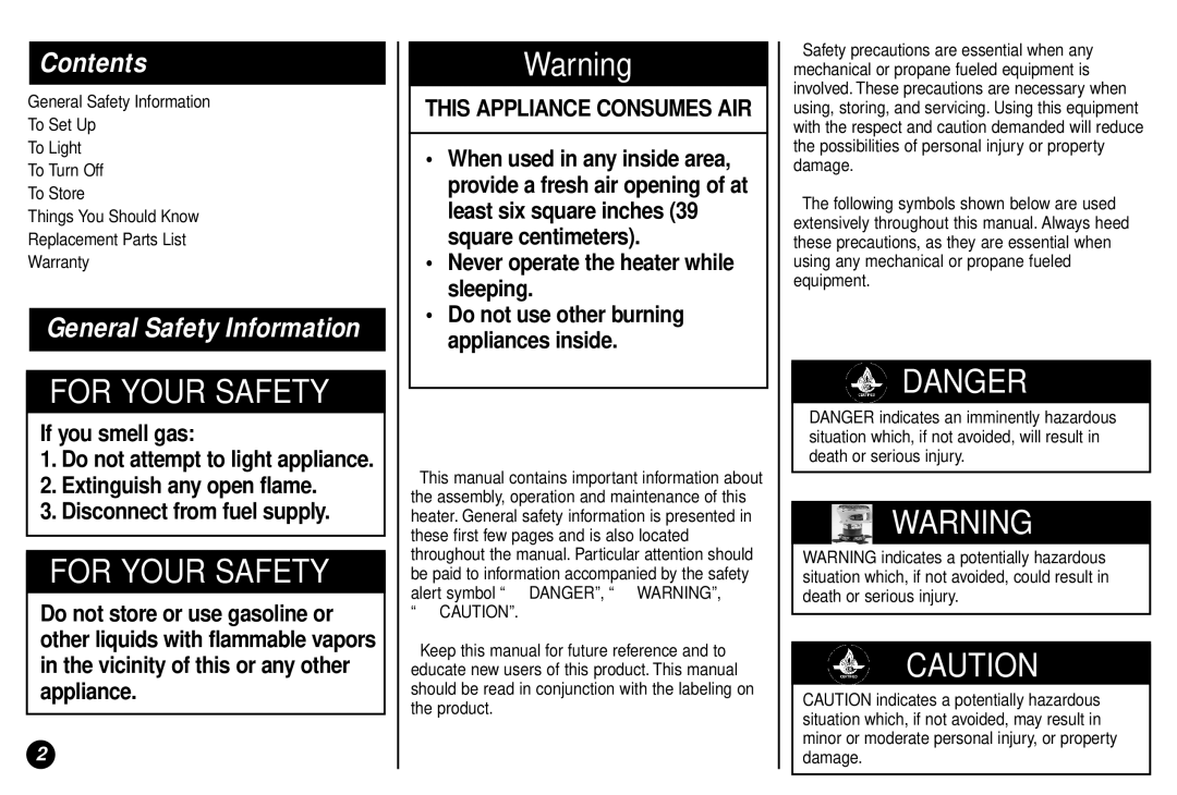 Coleman 5035 manual Contents, General Safety Information 