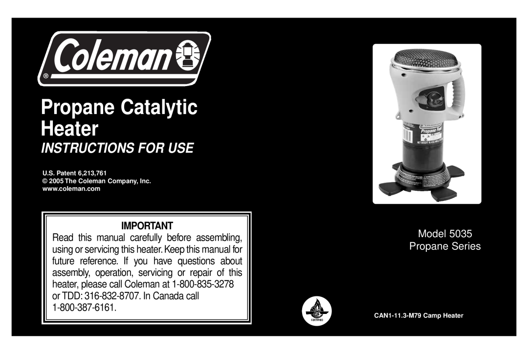 Coleman 5035 manual Propane Catalytic Heater, Instructions For Use, Model Propane Series 
