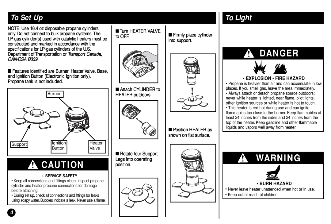 Coleman 5035 manual To Set Up, To Light, Danger, Explosion - Fire Hazard, Burn Hazard 