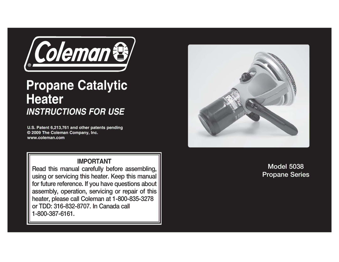 Coleman 5038 manual Propane Catalytic Heater 