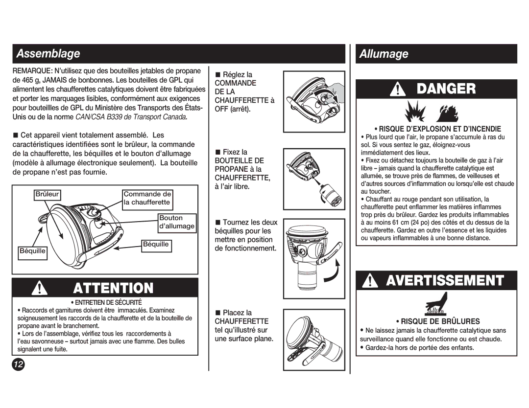 Coleman 5038 manual Assemblage, Allumage, Risque DE Brûlures 