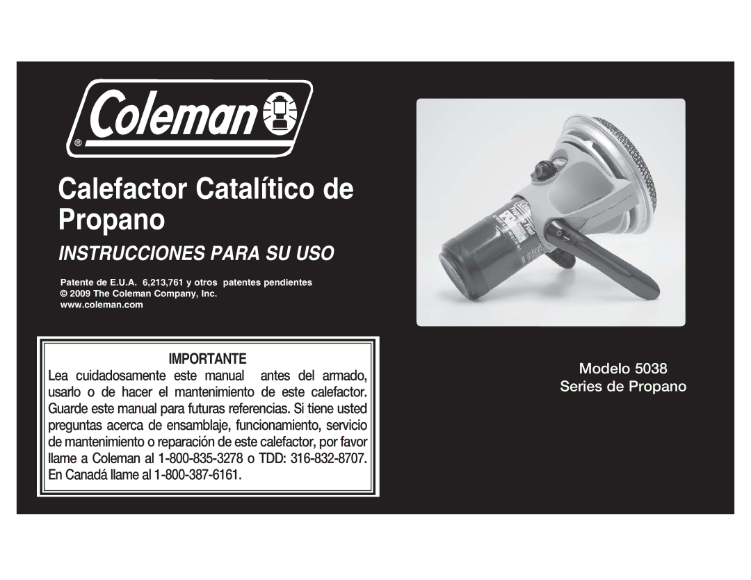 Coleman 5038 manual Calefactor Catalítico de Propano 