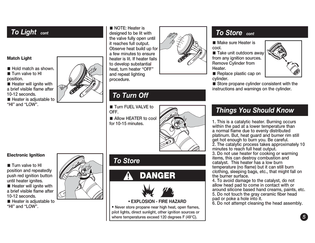 Coleman 5038 manual To Turn Off To Store, Things You Should Know, Explosion Fire Hazard 