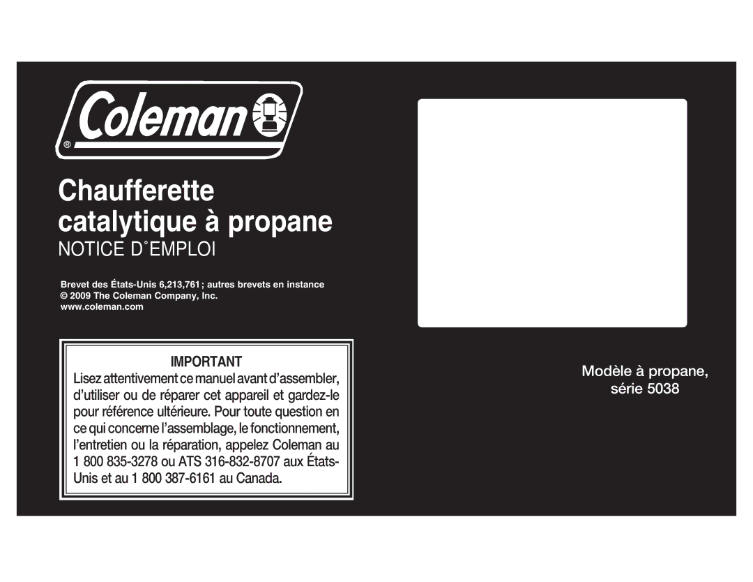 Coleman 5038 manual Chaufferette catalytique à propane 