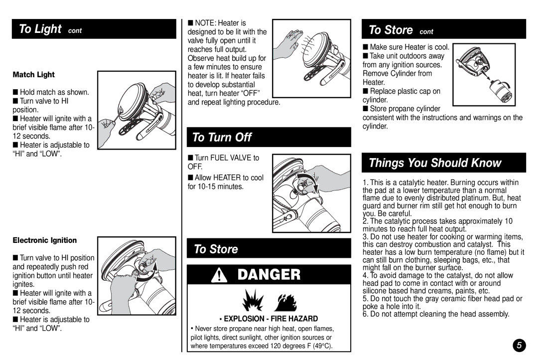 Coleman 5038 manual To Turn Off, To Store, Things You Should Know, Match Light, Electronic Ignition 