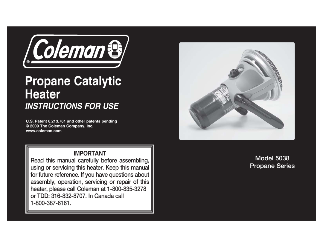 Coleman 5038 manual Propane Catalytic Heater, Instructions For Use, Model Propane Series 