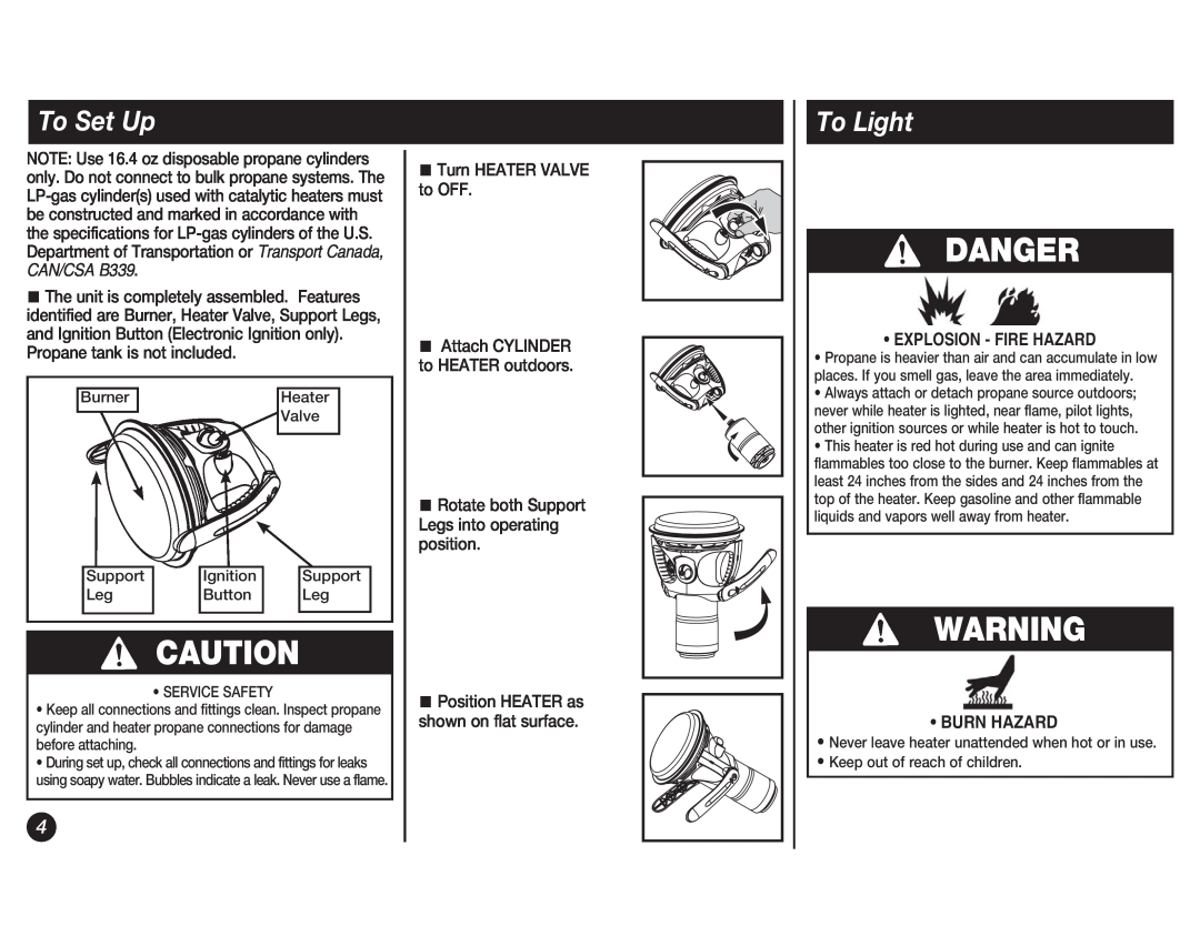 Coleman 5038 manual To Set Up, To Light, Danger, Burn Hazard 
