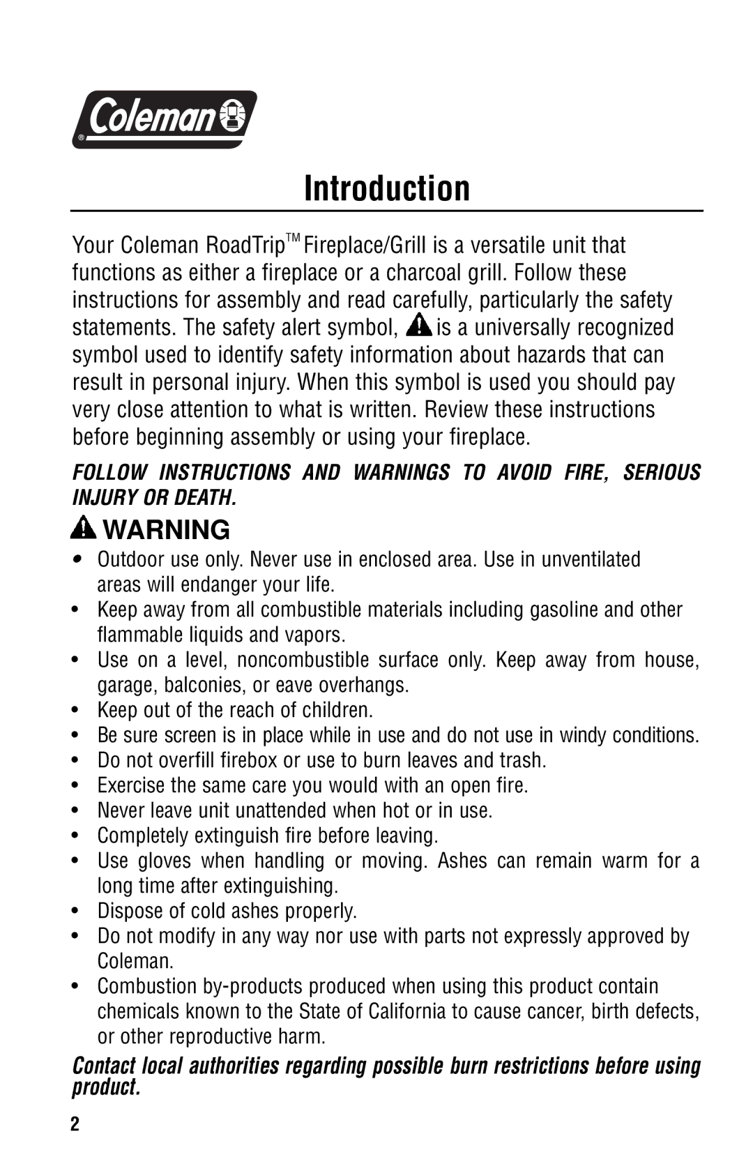 Coleman 5065-705 instruction manual Introduction 