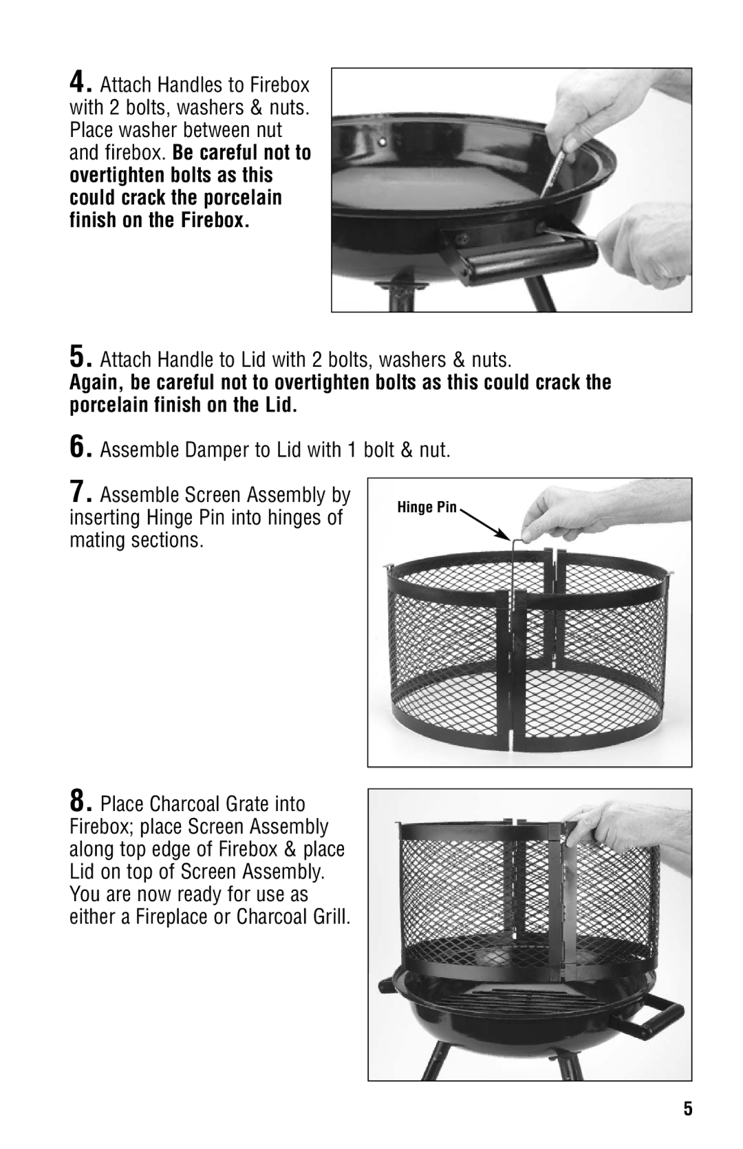 Coleman 5065-705 instruction manual Attach Handle to Lid with 2 bolts, washers & nuts 