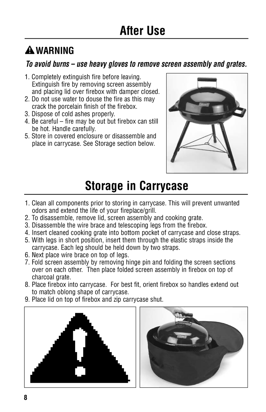 Coleman 5065-705 instruction manual After Use, Storage in Carrycase 